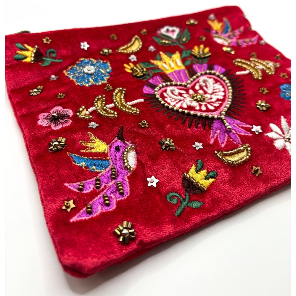 NWT Embroidered beaded velvet pouch - Picture 2 of 5